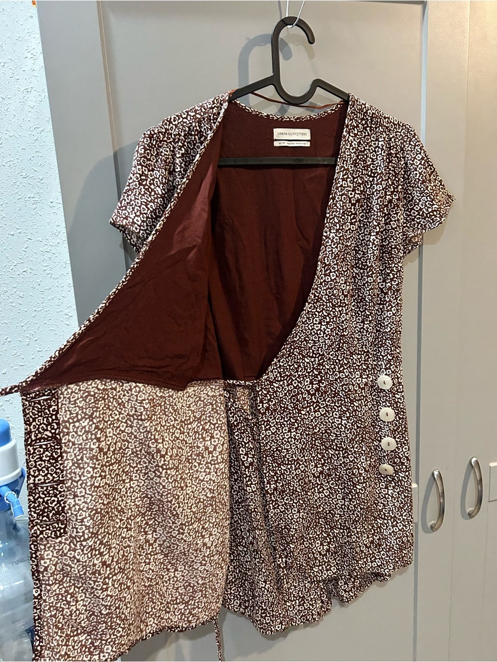 Urban Outfitters Brown and Cream Leopard Wrap Dress with Side Buttons